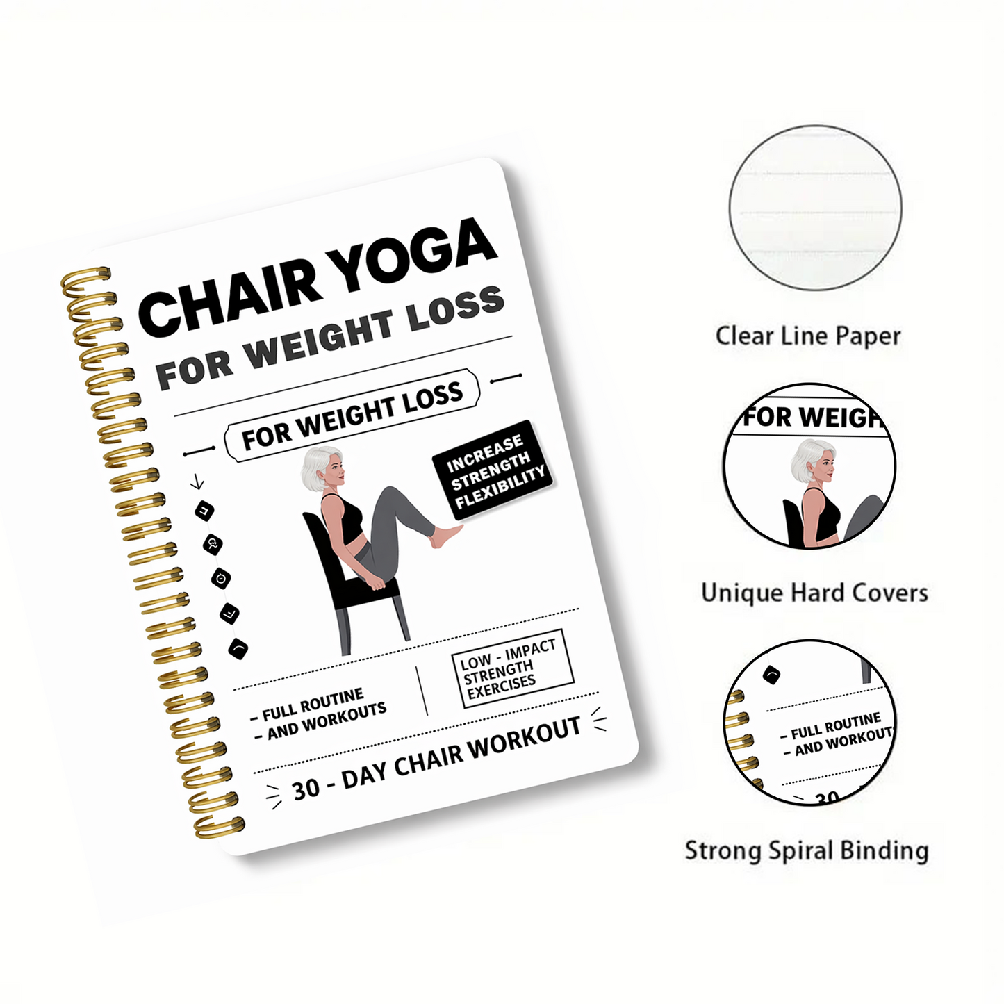 30-Day Chair Yoga Weight Control Spiral-Bound Notebook & Step-by-Step Exercise Guide