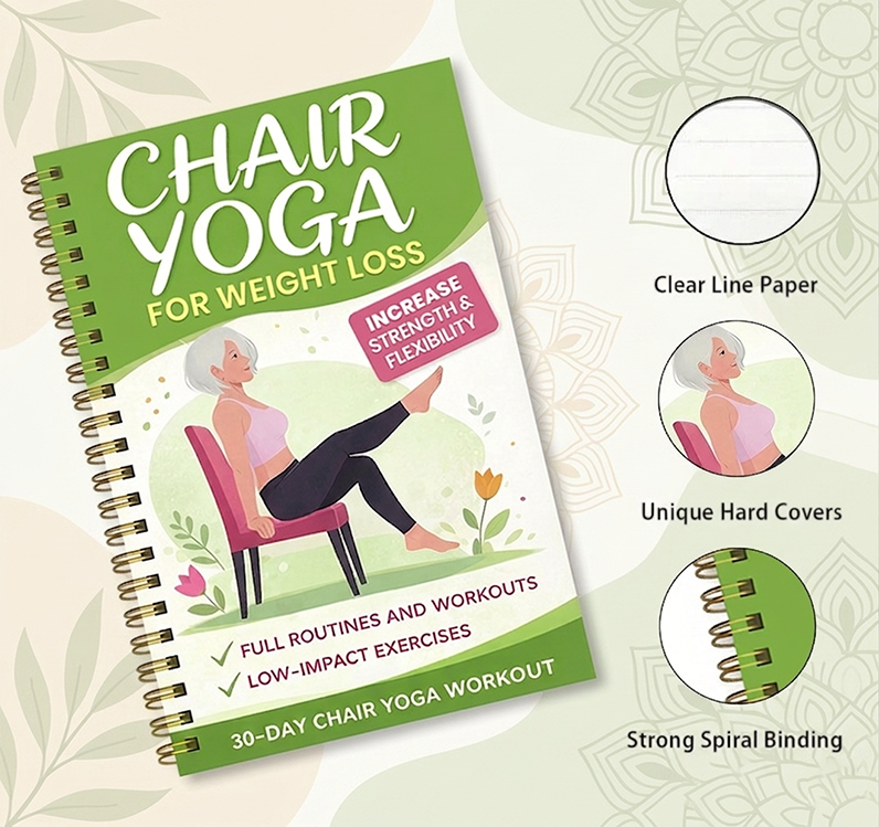 30-Day Chair Yoga Weight Control Spiral-Bound Notebook & Step-by-Step Exercise Guide
