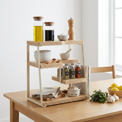 Modern Natural Wood Multi-Tier Countertop Organizer Rack