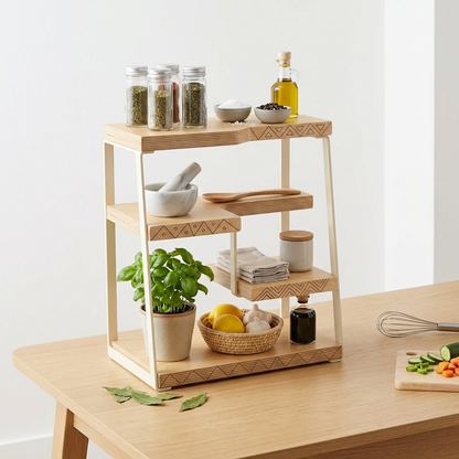 Modern Natural Wood Multi-Tier Countertop Organizer Rack