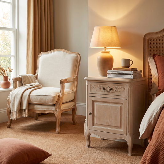 French Country Nightstand with Drawer & Cabinet