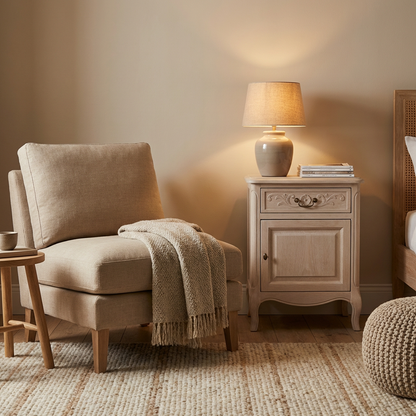French Country Nightstand with Drawer & Cabinet
