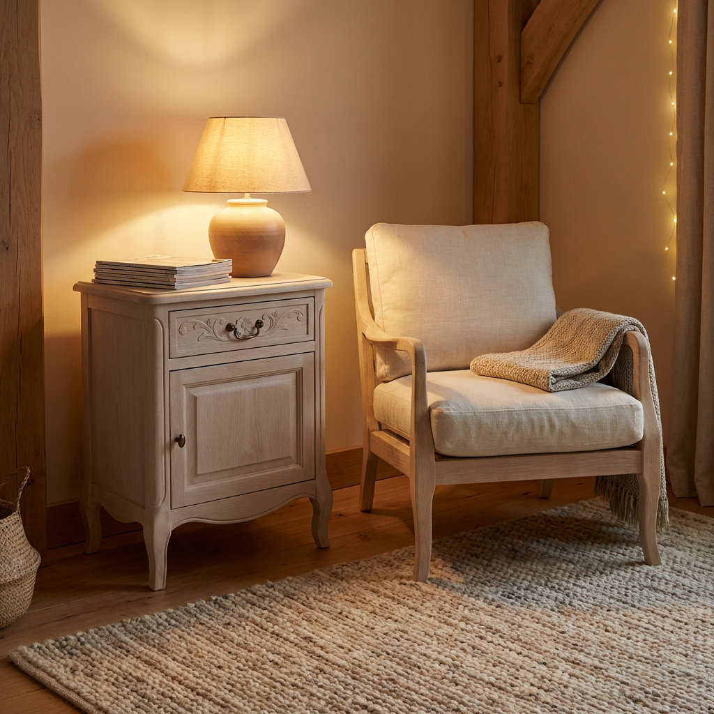 French Country Nightstand with Drawer & Cabinet