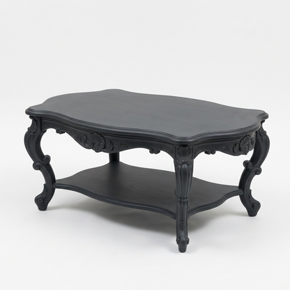 French Vintage Carved Coffee Table with Lower Shelf