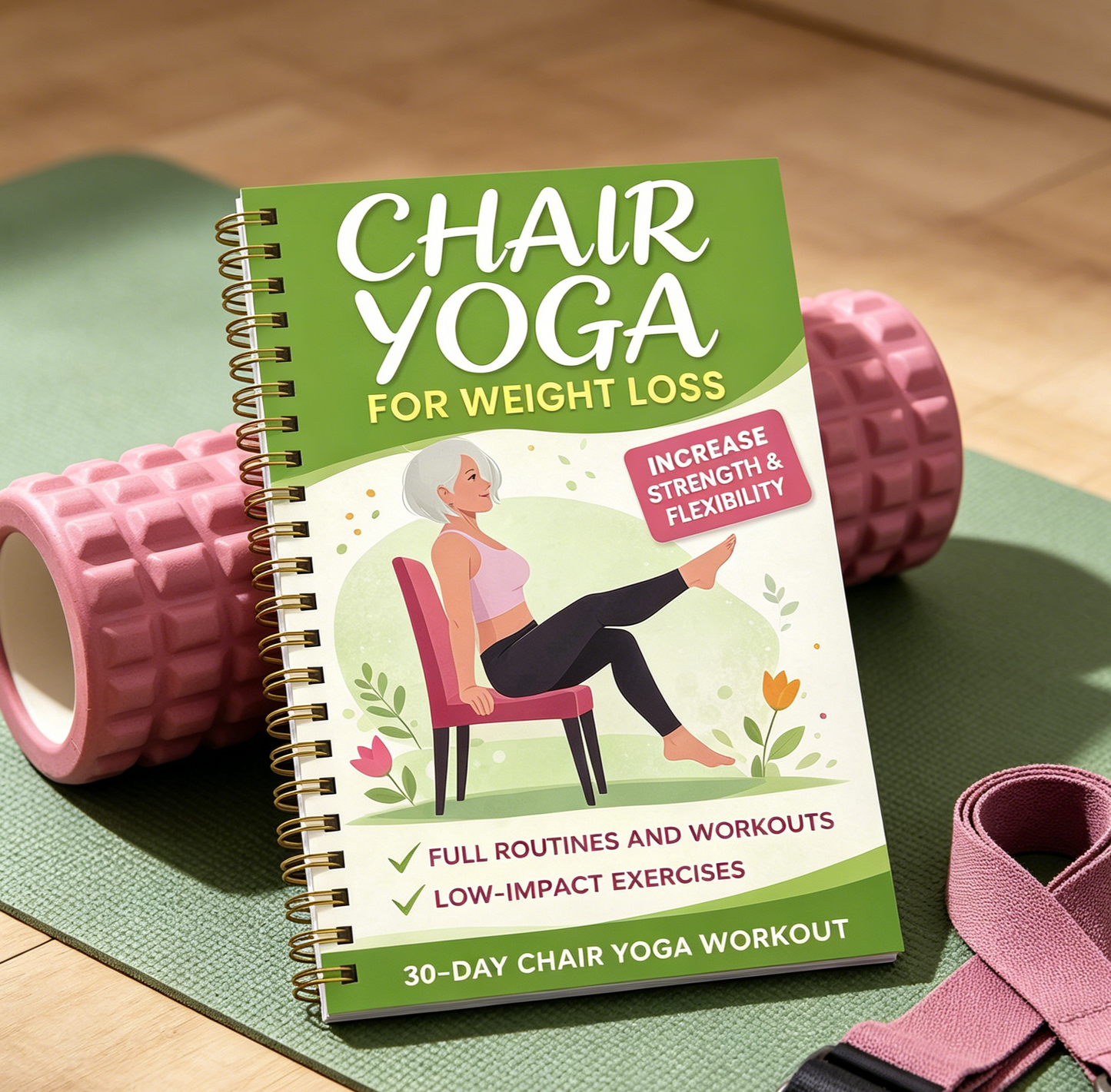 30-Day Chair Yoga Weight Control Spiral-Bound Notebook & Step-by-Step Exercise Guide
